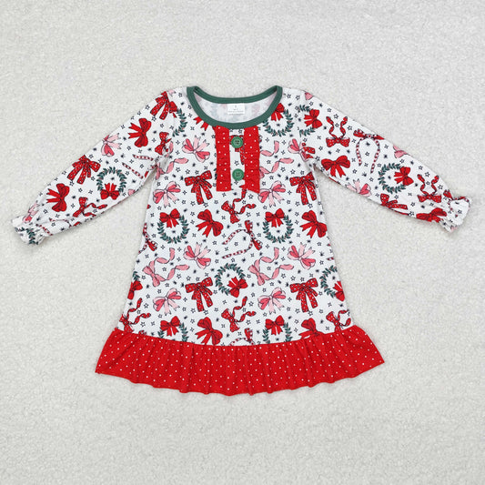 GLD0855 Christmas Star wreath bow pattern polka dot red lace long-sleeved dress