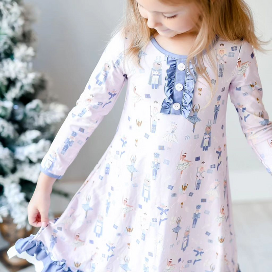 Preorder GLD0874 Nutcracker blue lace long-sleeved dress