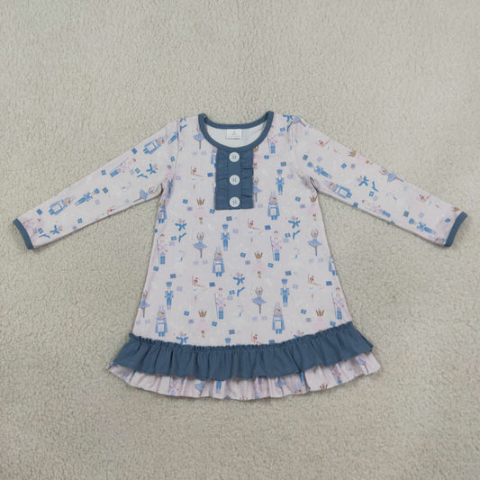 GLD0874 Ballet Soldier Blue Ruffles Girls Dress