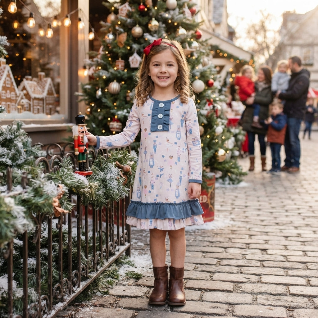 GLD0874 Ballet Soldier Blue Ruffles Girls Dress