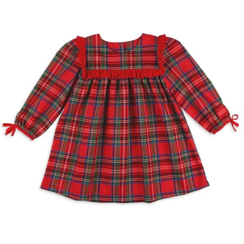 Preorder GLD0889 Christmas lace red and green plaid long-sleeved dress