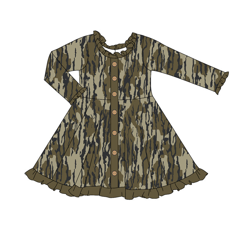 Preorder GLD0914 Camouflage army green lace button-up long-sleeved dress