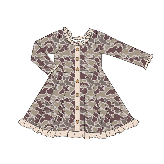 Preorder GLD0915 Camouflage light color lace button-up long-sleeved dress