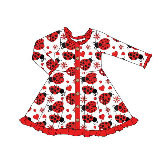 Preorder GLD0919 Love ladybug seven stars red lace button white long-sleeved dress high quality wholesale