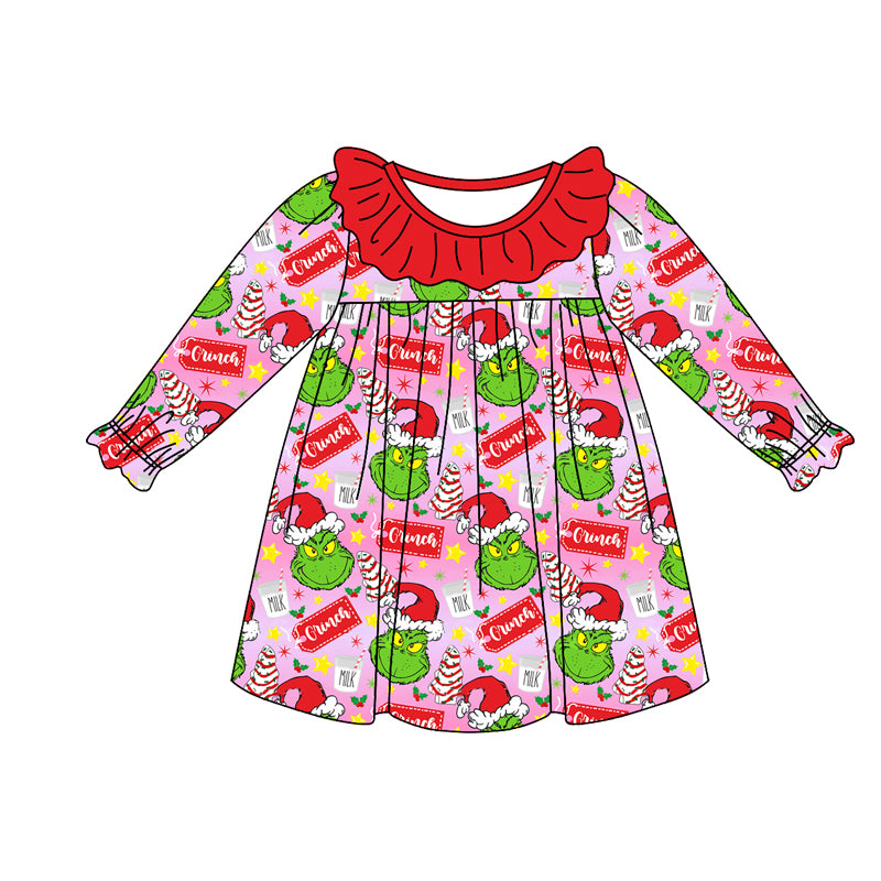 Preorder GLD0931 grinch Milk Star Red lace pink long-sleeved dress