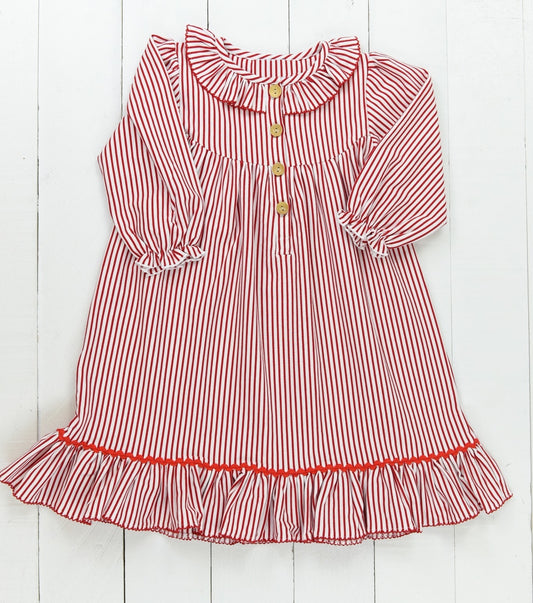 Preorder GLD0933 Christmas red striped long-sleeved dress