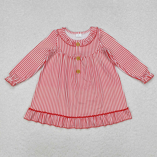 GLD0933 Christmas Red Striped Long-Sleeved Dresses for Girls RTS 202510