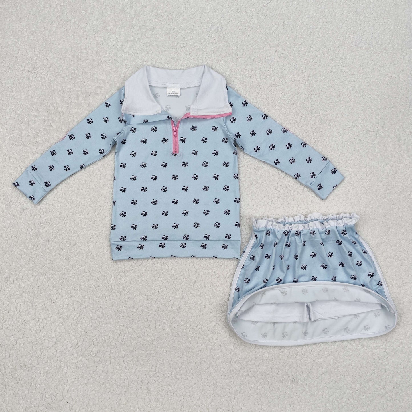 GLD0972 Valentines girls outfit Haze blue stand-up zipper top skirts culottes boutique outfit RTS202412