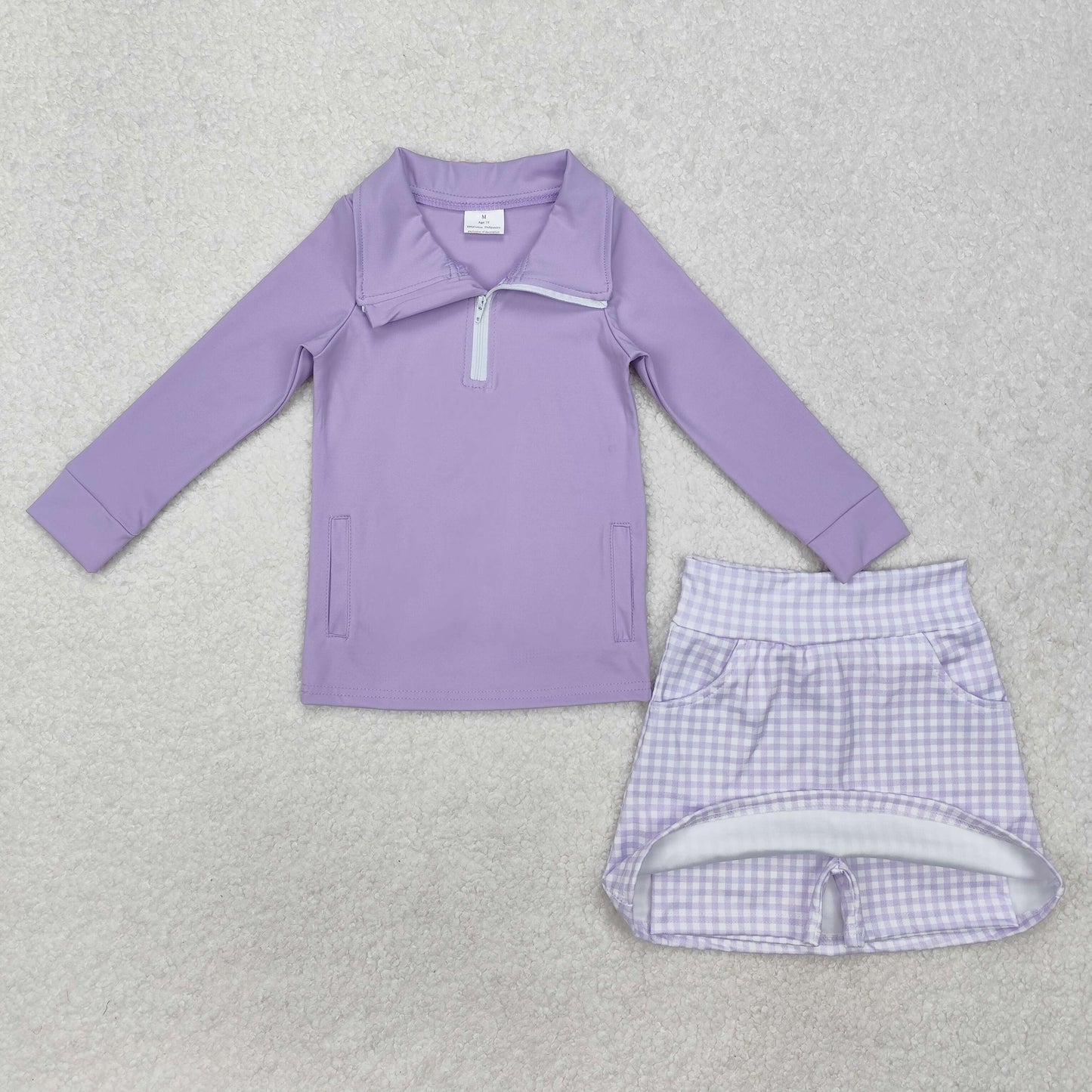 GLD0985 Purple Yoga  Outfit long sleeve zippy  top shorts skirts  set Girls clothing sets summer outfit RTS 202501