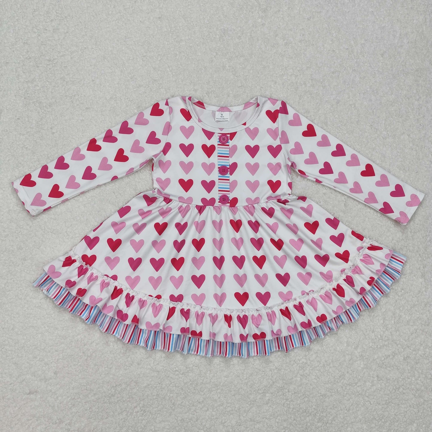 GLD0988 Valentines boutique baby girls Pink Red long sleeve dress with heart outfits 202501