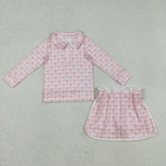 GLD1014 Pink White Plaid Bows Stand-up Zip Long Sleeve Skirts Shorts Girls Yoga Sets 202512 RTS