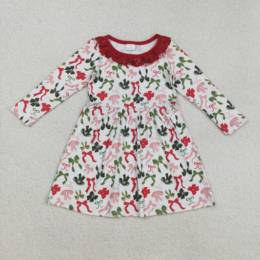 GLD1036 Merry Christmas Red Green Bows Long Sleeve Dresses for Girls 202508 RTS