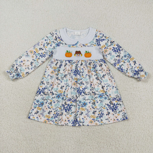 GLD1071 Floral Halloween Embroidered Pumpkin Ghost Doll Collar Long Sleeve Dresses for Girls 202508 RTS