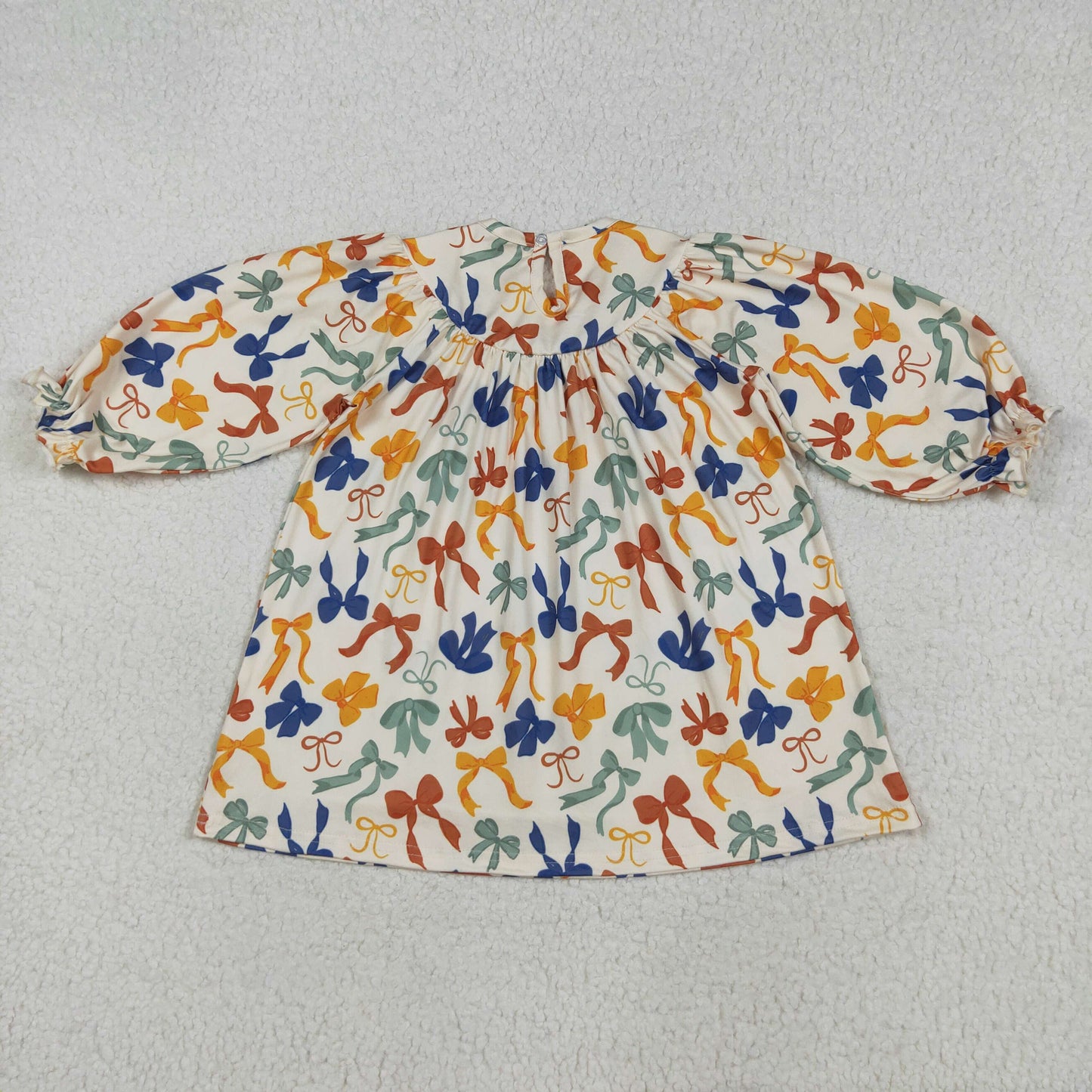 GLD1086 Smocked Thankful Bow Brown Long Sleeves Dresses for Girls 202507 RTS