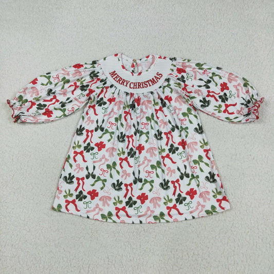GLD1094 Girls Boutique Smocked Merry Christmas Long Sleeves Dress 202507 RTS
