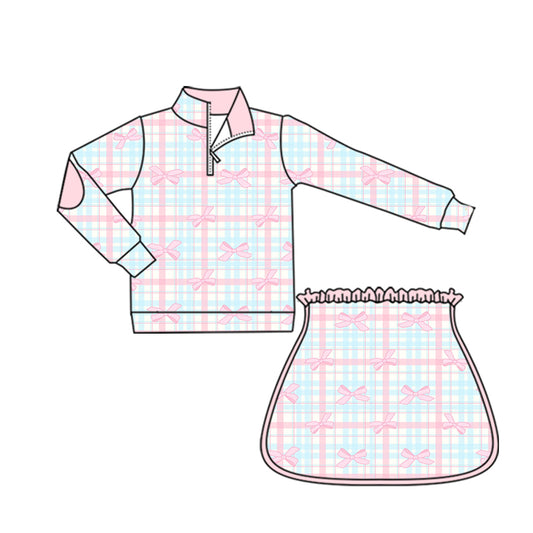 preorder GLD1100 Girls Boutique Yoga Sets Bows Pink Blue Stand-Up  Zippy Long Sleeve Skirts 202505