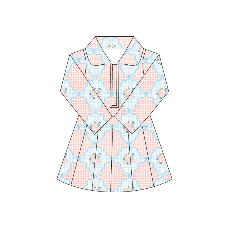 preorder GLD1101 Girls Yoga Dress Flower Plaid Stand-Up Long Sleeve Dress Shorts  202505