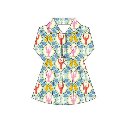 preorder GLD1102 Girls Yoga Dress Crayfish Bows Stand-Up Long Sleeve Dress Shorts  202505