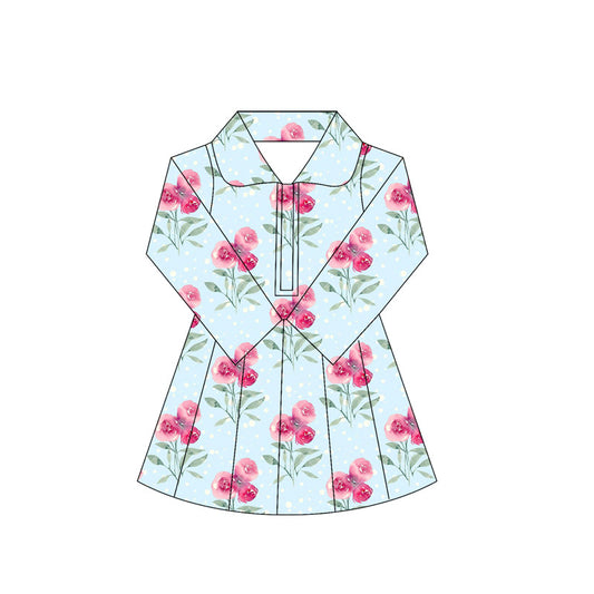 MOQ 5 preorder GLD1105 Girls Yoga Dress Flower Leaf Stand-Up Long Sleeve Dress Shorts  202505