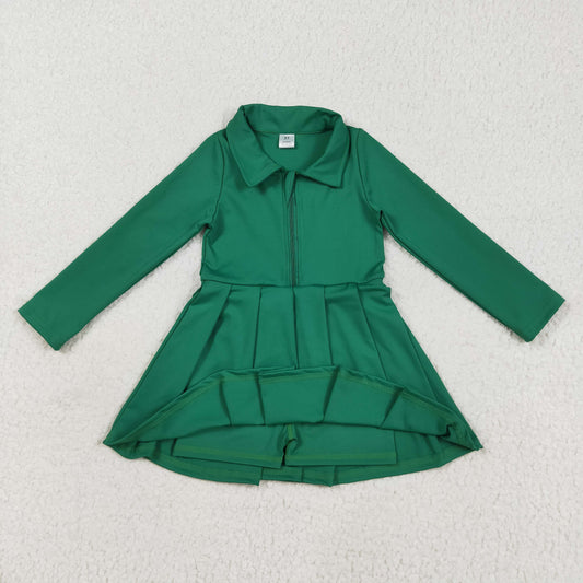 GLD1148 Girls Yoga Dress Green Long Sleeve Dress Shorts  202507 RTS