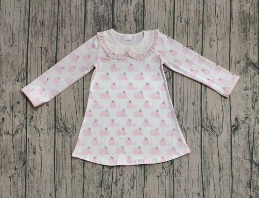 Preorder GLD1157 Cute Puppy Pink Ruffle Doll Collar Long Sleeve Dresses for Girls 202508
