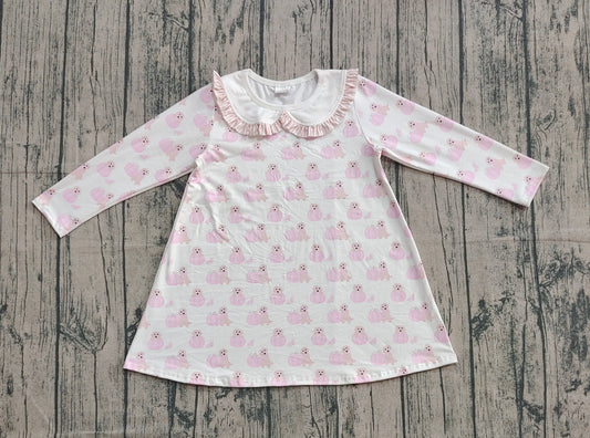 GLD1157 Cute Puppy Pink Ruffle Doll Collar Long Sleeve Dresses for Girls 202509 RTS