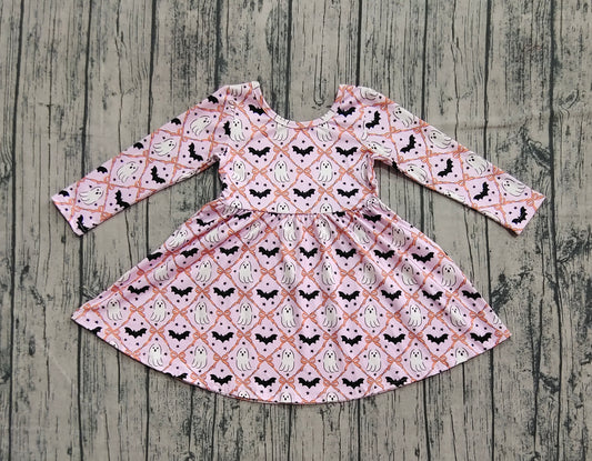 Preorder GLD1232 Halloween Ghost Bows Pink Long Sleeve Dresses for Girls  202507
