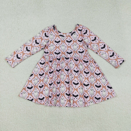 GLD1232 Halloween Ghost Bows Pink Long Sleeve Dresses for Girls  202509 RTS