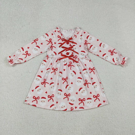 GLD1233 Christmas Claus Bows Heart Pink Ruffle Long Sleeve Dresses for Girls  202509 RTS