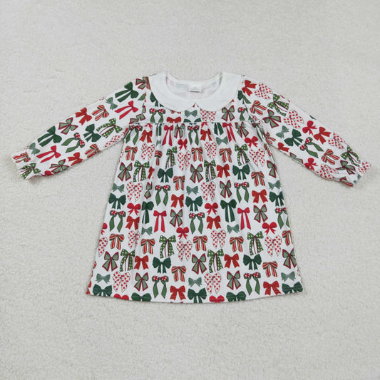 GLD1237 Christmas Bows Doll Collar White Long Sleeve Dresses for Girls  202508 RTS