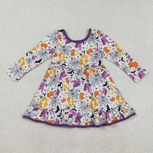 GLD1249 Hocus Spider Web Purple White Long Sleeve Dresses for Girls  202509 RTS