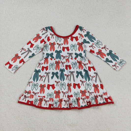 GLD1250 Red Green Bows Long Sleeve Dresses for Girls  202508 RTS