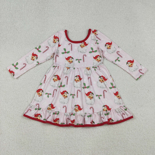 GLD1251-XS-3XL Christmas Santa Claus Cane Pink Long Sleeve Dresses for Girls  202510 RTS