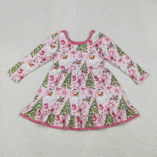 GLD1252-XS-3XL Christmas Santa Claus Tree Pink Long Sleeve Dresses for Girls  202509 RTS