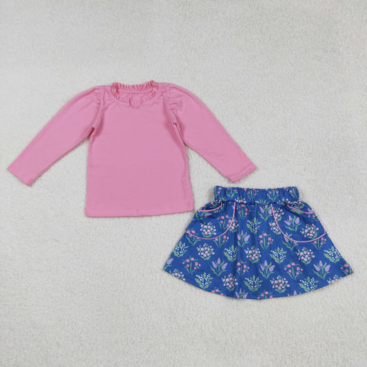 GLD1256 Pure Pink Ruffle Long Sleeve Flower Blue Skirts for Girls Sets 202509 RTS