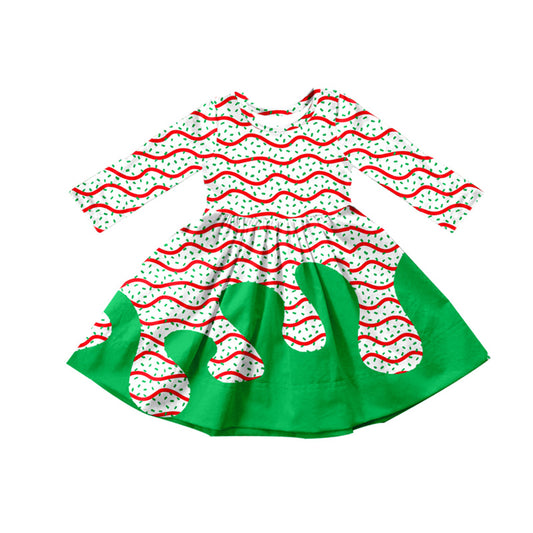 Preorder GLD1259 Red Wavy Line Drip Long Sleeve Dresses for Girls  202508