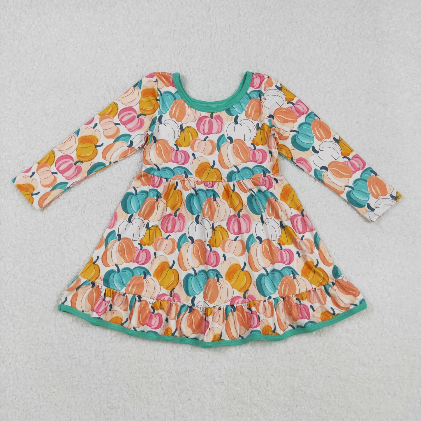 GLD1264 Pumpkin Orange Green Ruffle Long Sleeve Dresses for Girls  202509 RTS
