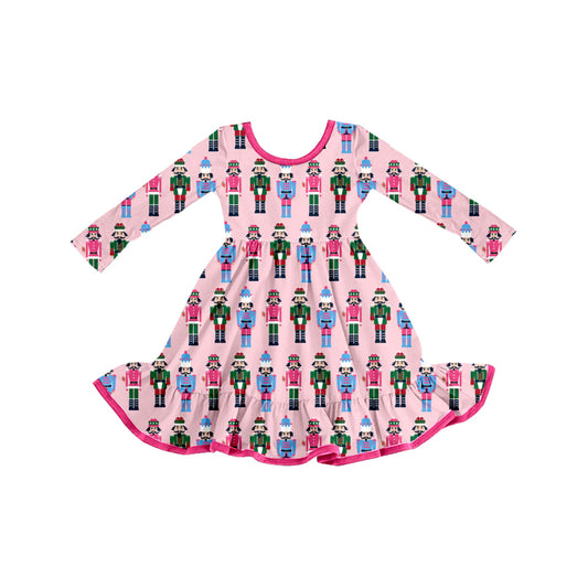 Preorder GLD1280 Christmas Nutcracker Pink Long Sleeve Dresses for Girls  202508