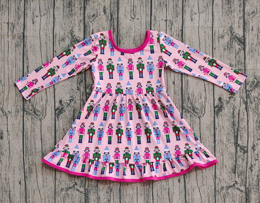 Preorder GLD1280 Christmas Nutcracker Pink Long Sleeve Dresses for Girls  202508