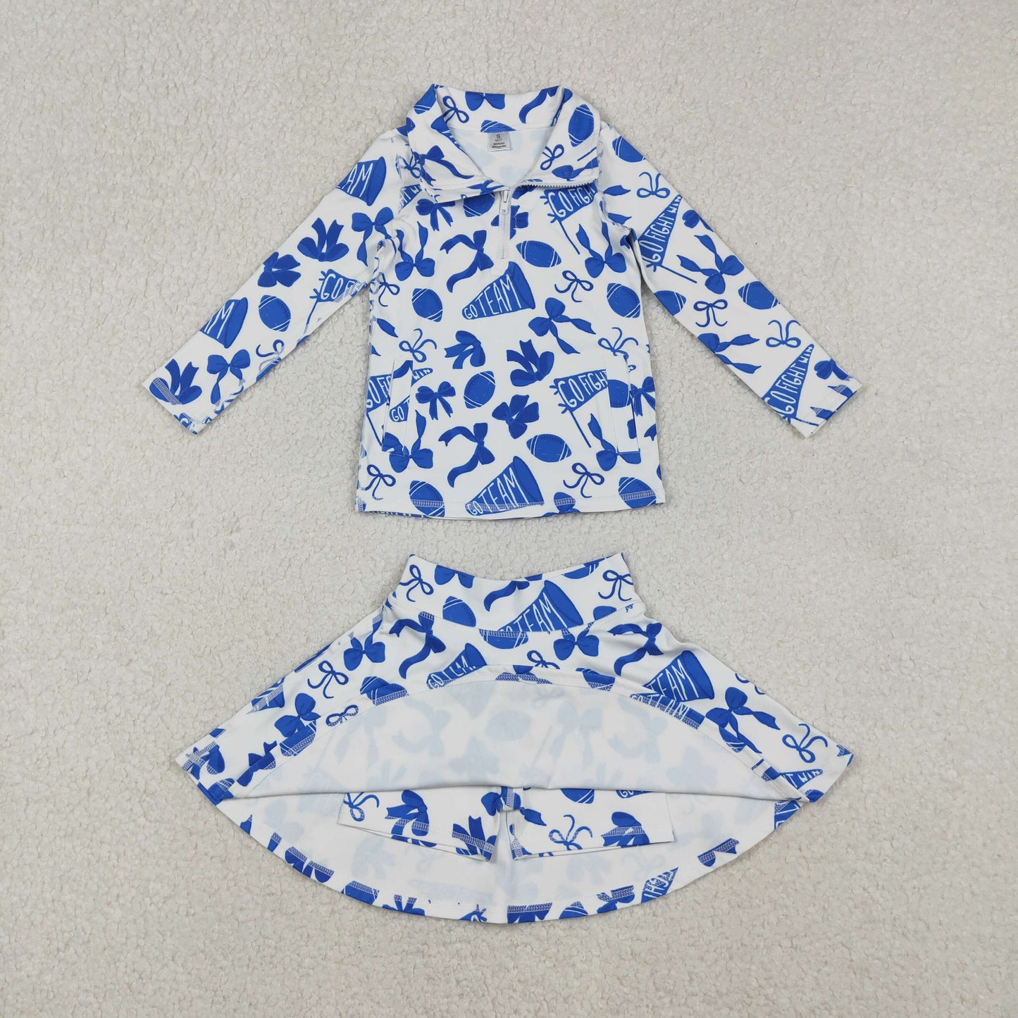 NEW GLD1283 Go Team Zipper Collar Blue White Long Sleeve Skirts Girls Yoga Sets 202510 RTS