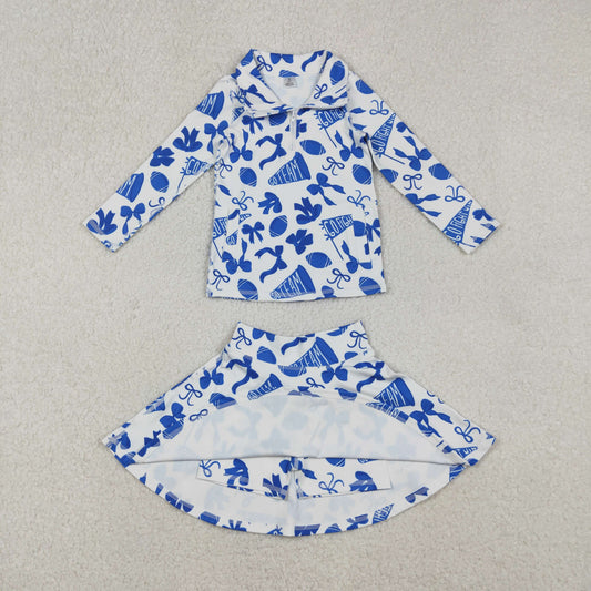 NEW GLD1283 Go Team Zipper Collar Blue White Long Sleeve Skirts Girls Yoga Sets 202510 RTS