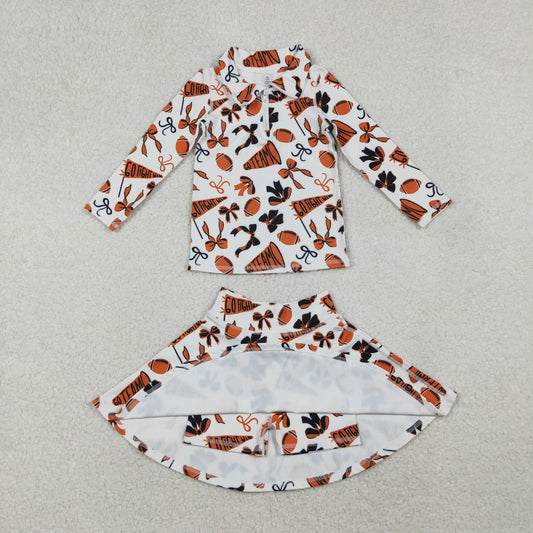 GLD1285 Go Team Zipper Collar Orange White Long Sleeve Skirts Girls Yoga Sets 202510 RTS