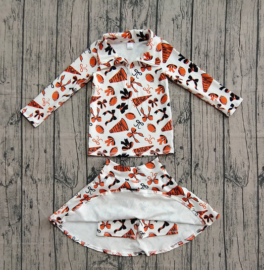 NO MOQ preorder GLD1285 Go Team Zipper Collar Orange White Long Sleeve Skirts Girls Yoga Sets 202510