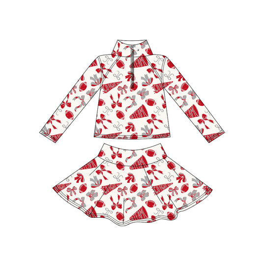 MOQ 8 preorder GLD1286 Go Team Zipper Collar Red White Long Sleeve Skirts Girls Yoga Sets 202509