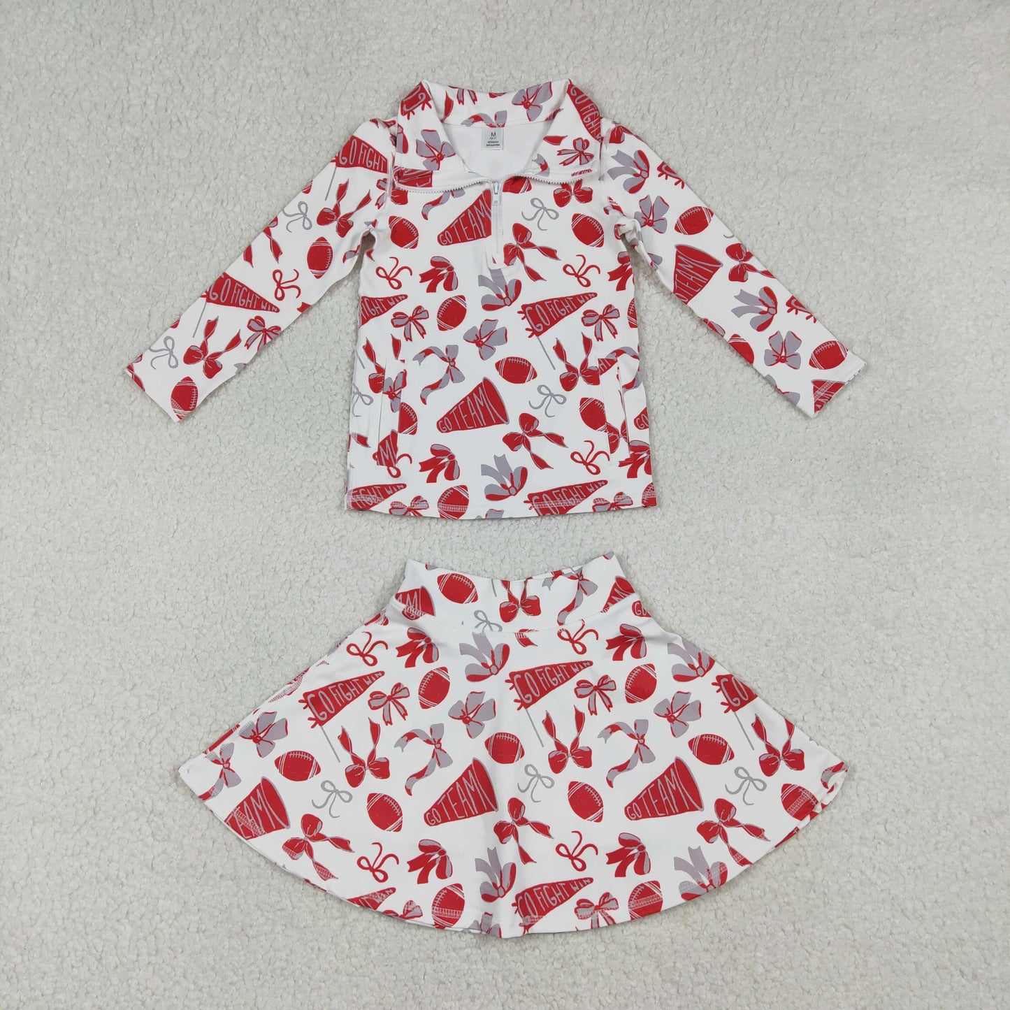 GLD1286 Go Team Zipper Collar Red White Long Sleeve Skirts Girls Yoga Sets 202512 RTS