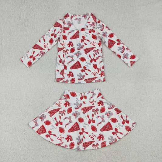GLD1286 Go Team Zipper Collar Red White Long Sleeve Skirts Girls Yoga Sets 202512 RTS