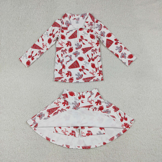 GLD1286 Go Team Zipper Collar Red White Long Sleeve Skirts Girls Yoga Sets 202512 RTS