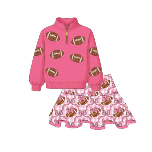 MOQ 8 preorder GLD1288 Rugby Zipper Collar Rose Red Long Sleeve Skirts Girls Yoga Sets 202509