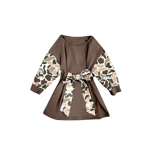 MOQ 8 Preorder GLD1305 Camouflage Long Sleeve Waist Dresses for Girls  202509 Sibling