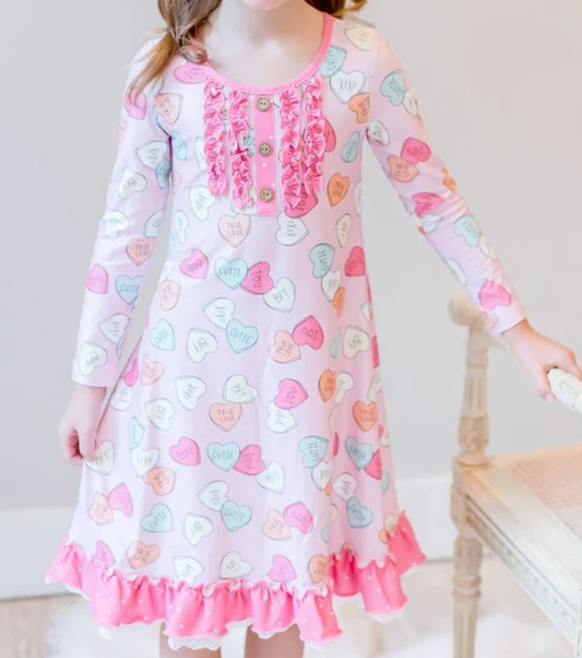 MOQ 8 Preorder GLD1321 Valentine's Day Love Ruffle Pink Long Sleeve Dresses for Girls  202509
